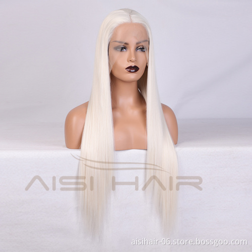 Aisi Hair New Design 26 Inch Long Silver Color Wig Long Silky Straight Swiss Lace Wigs Synthetic Lace Front Wigs For Black Women